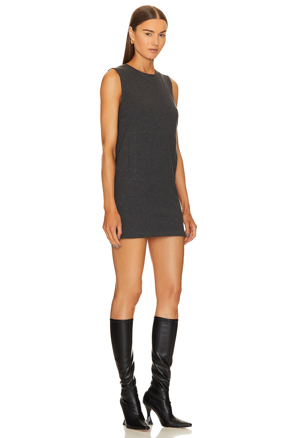 Norma Kamali Sleeveless Tailored Terry Mini Dress in Dark Heather Grey