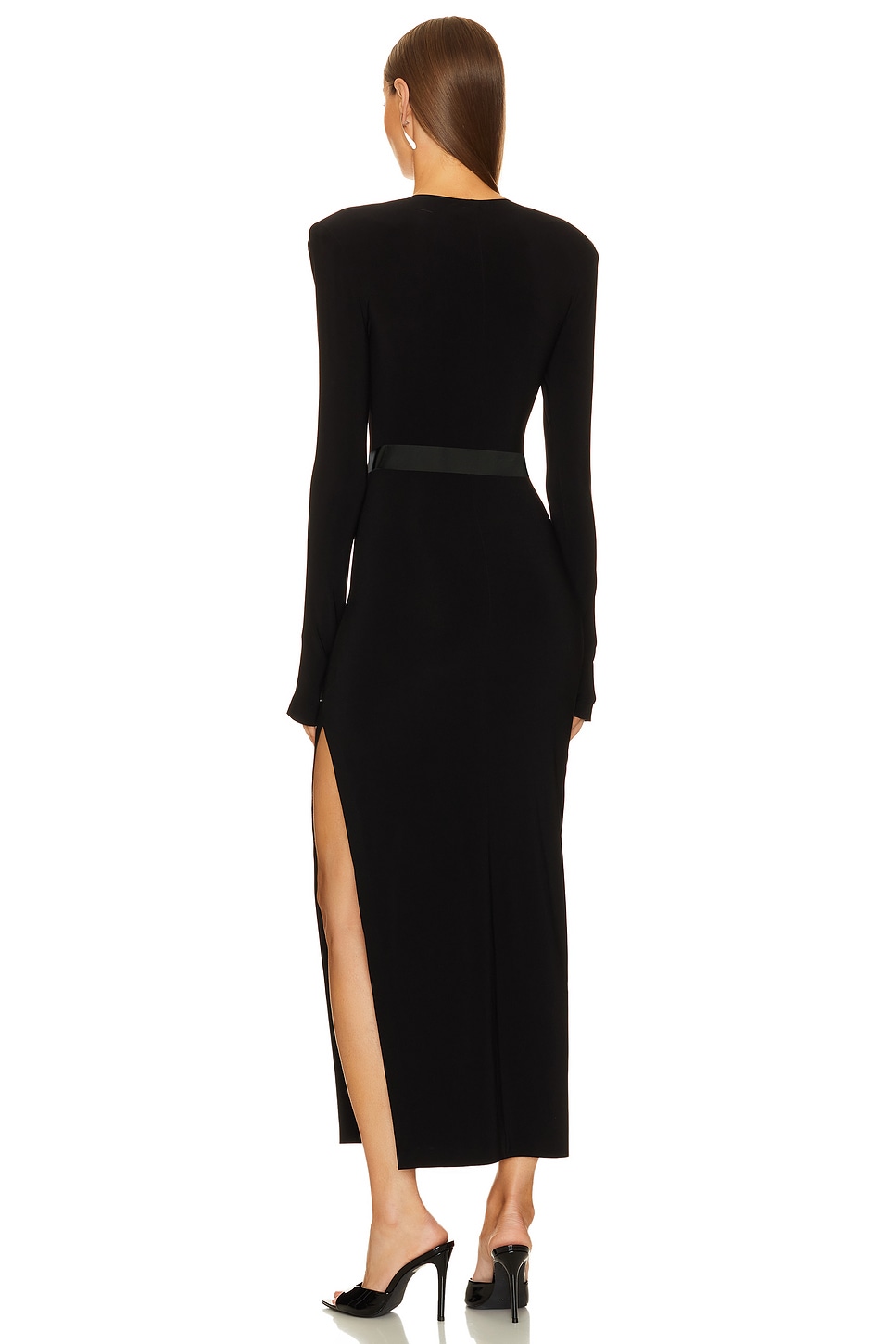 Norma Kamali Long Sleeve Shoulder Pad Side Slit Gown thumbnail