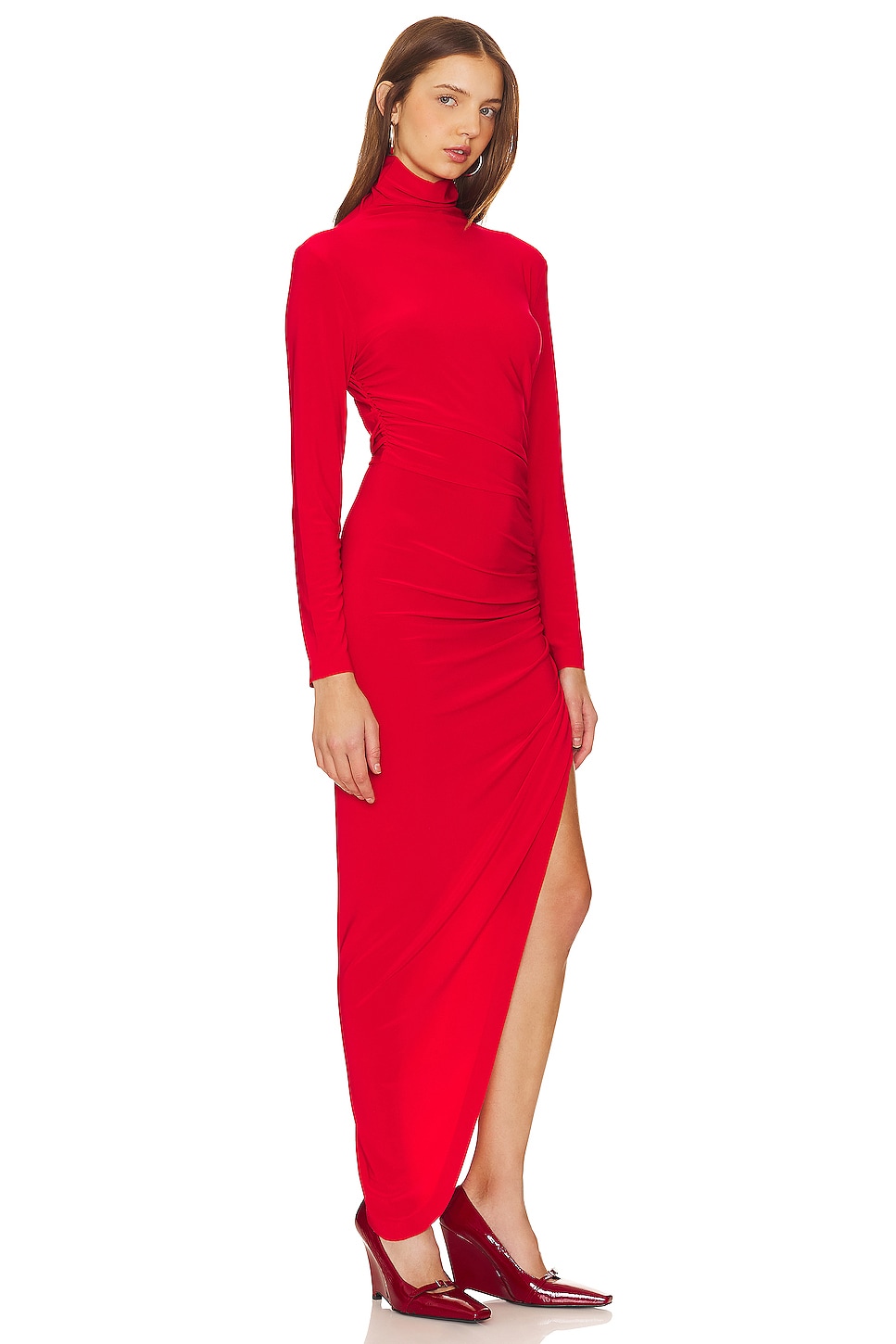 Norma Kamali Long Sleeve Turtle Neck Side Drape Gown thumbnail