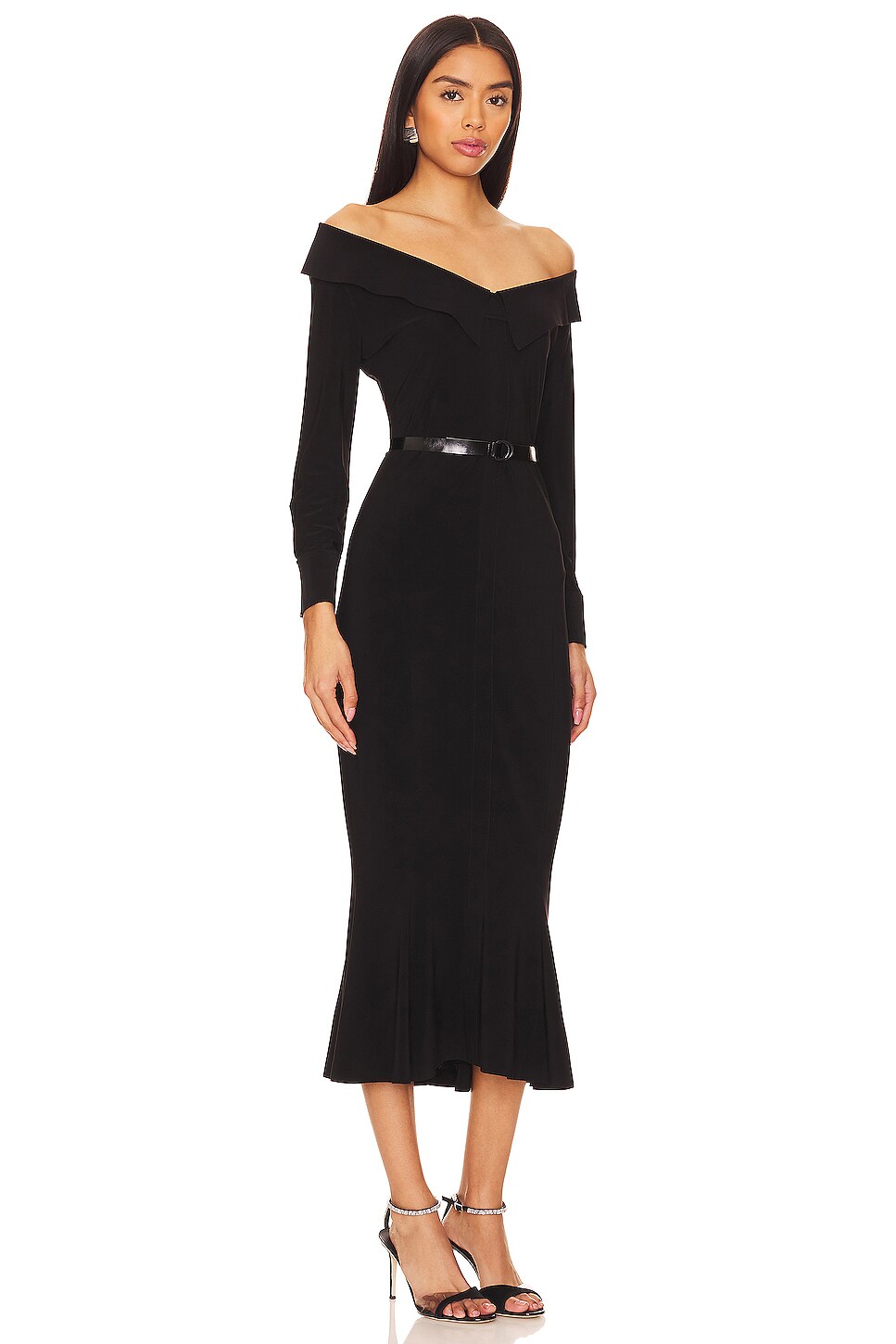 Norma Kamali Off Shoulder Fishtail Midi Dress thumbnail