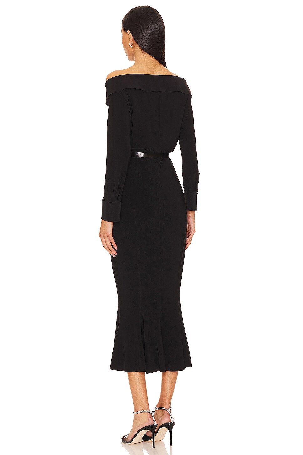 Norma Kamali Off Shoulder Fishtail Midi Dress thumbnail