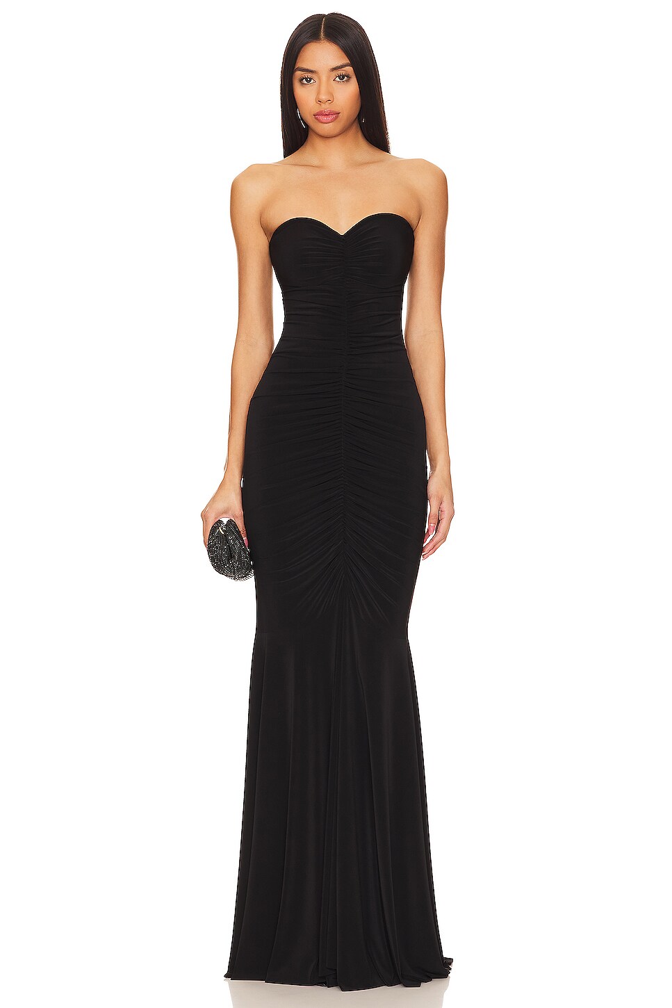 Strapless Shirred Front Fishtail Gown