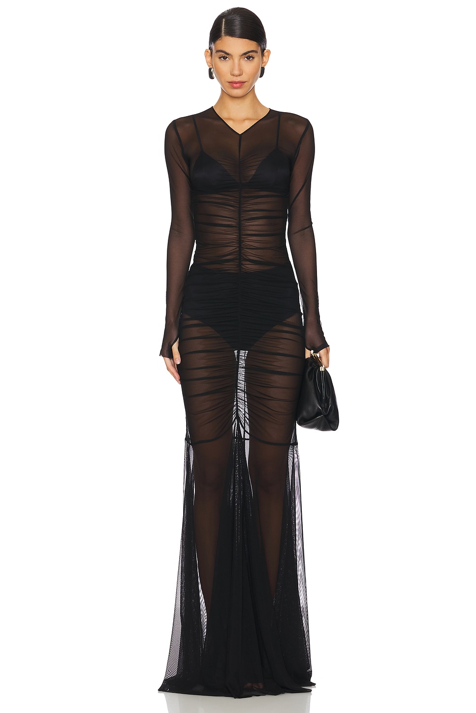 VIP【送料関税込】NORMA KAMALI SHIRRED LONG DRESS Norma Kamali Long Sleeve V Neck Shirred Front Fishtail Gown