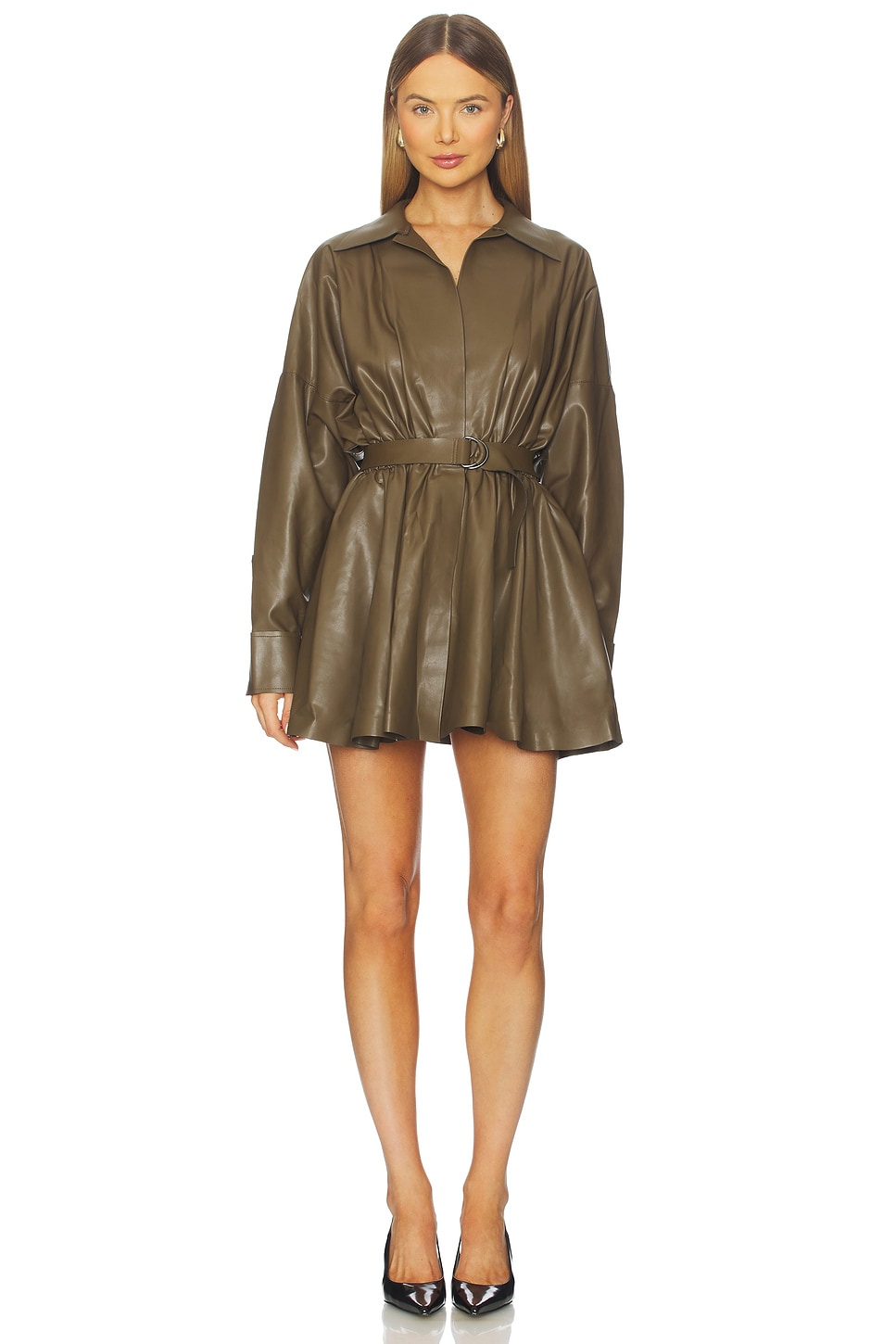 Norma Kamali Super Oversized Boyfriend Shirt Flared Mini Dress