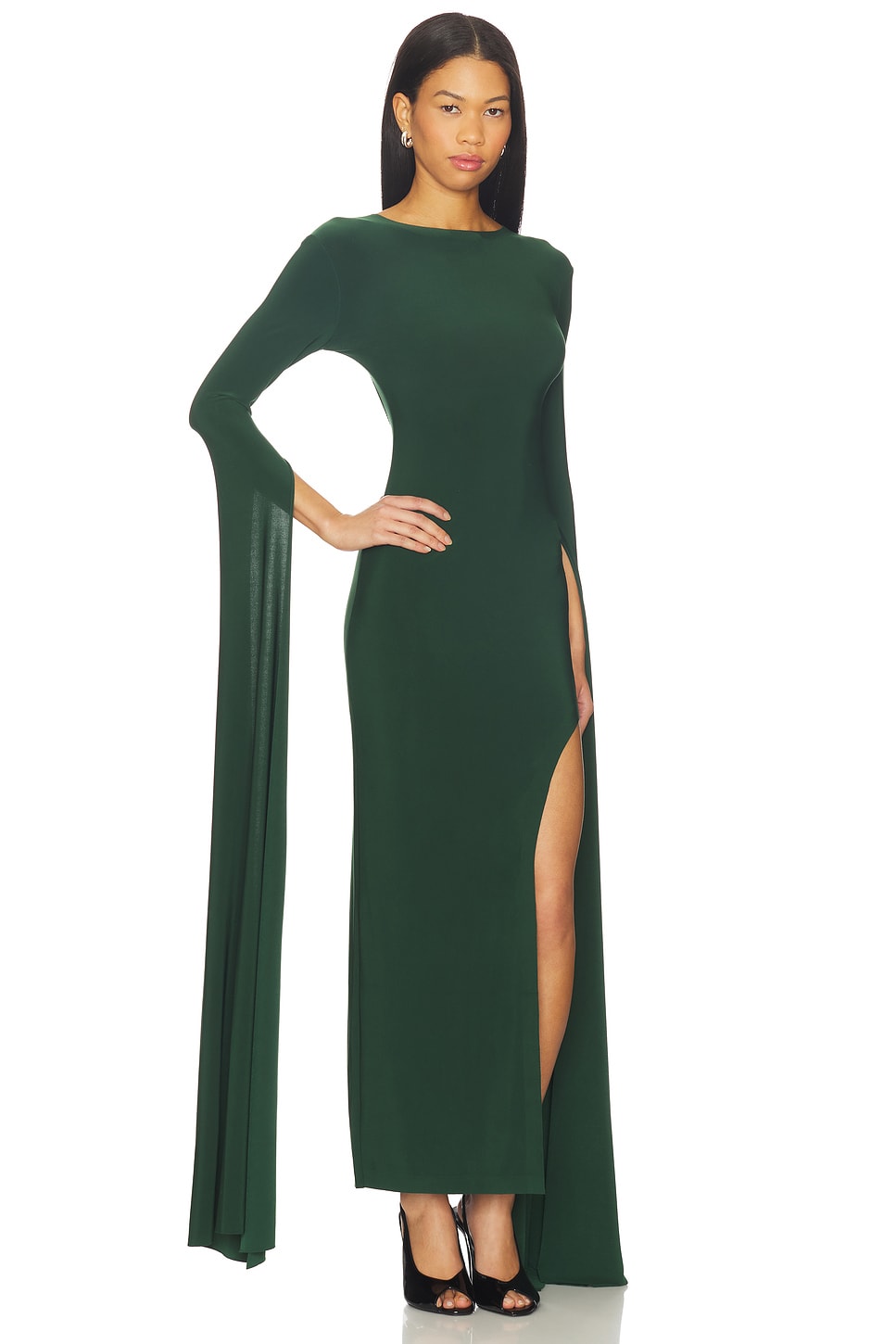 Open Back Ribbon Sleeve Wide Slit Gown - thumbnail 3