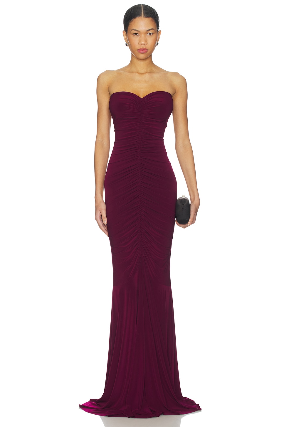 Norma Kamali x REVOLVE Strapless Shirred Front Fishtail Gown in Plum |  REVOLVE