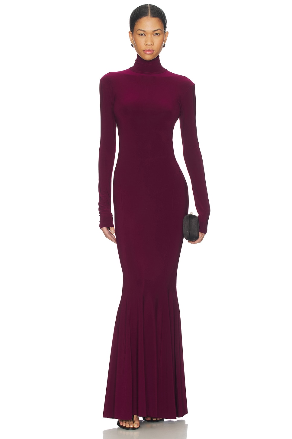 Norma Kamali Long Sleeve Turtle Fishtail Gown in Plum | REVOLVE