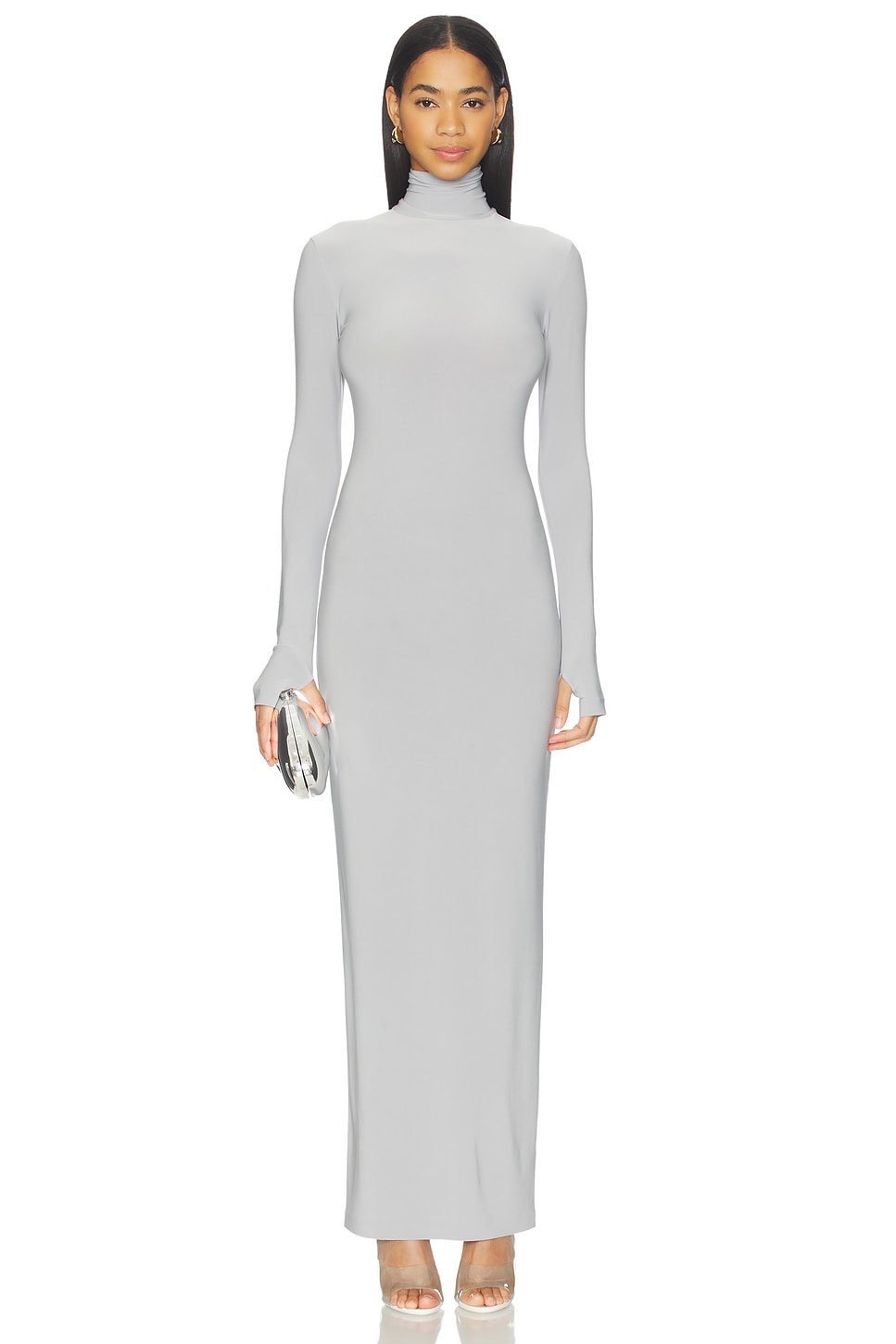 norma kamali silver dress One-Shoulder Long Dress