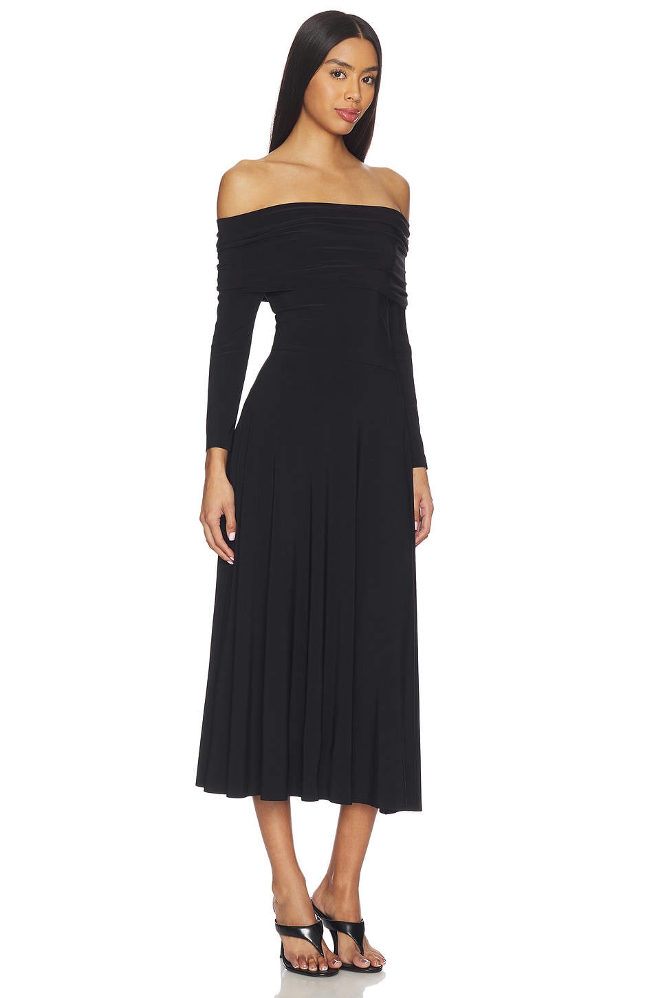 3/4 Sleeve Cowl Neck Flared Dress - thumbnail 3