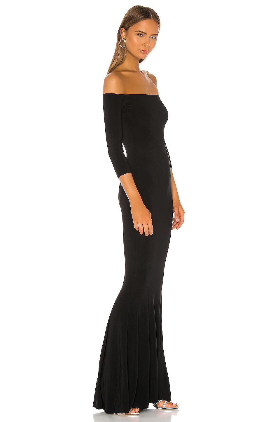 NORMA KAMALI OFF-THE-SHOULDER 3/4 SLEEVES FISHTAIL EVENING GOWN, BLACK ...