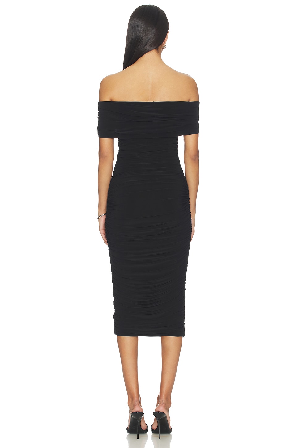 Norma Kamali Sleeveless Cowl Neck Side Shirred Dress Below Knee in Black |  REVOLVE