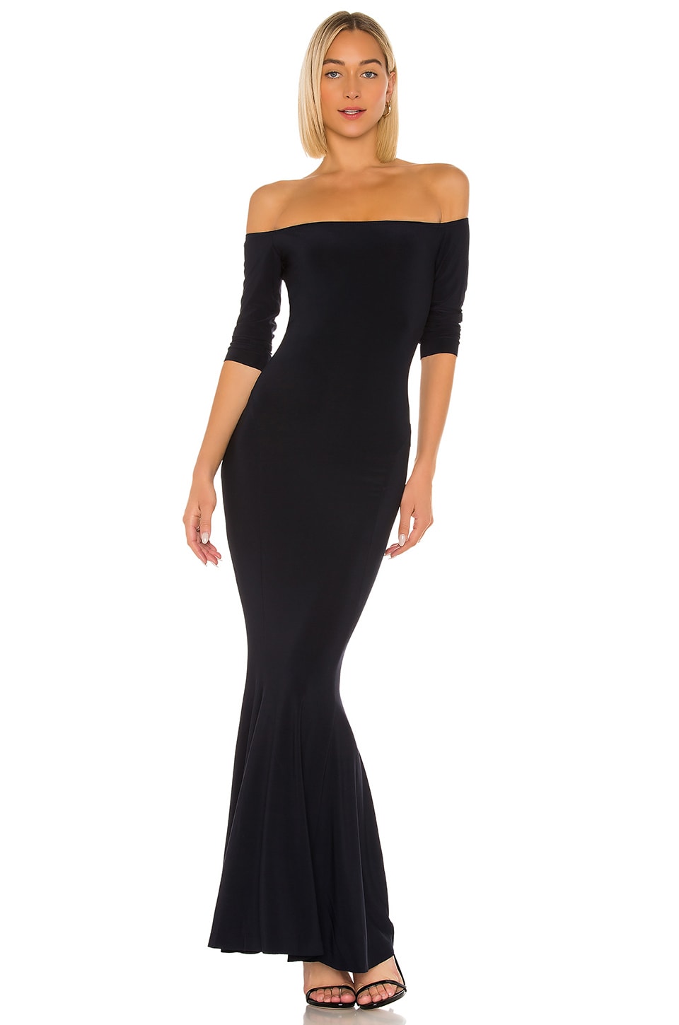 Norma Kamali Off The Shoulder Fishtail Gown in Midnight | REVOLVE