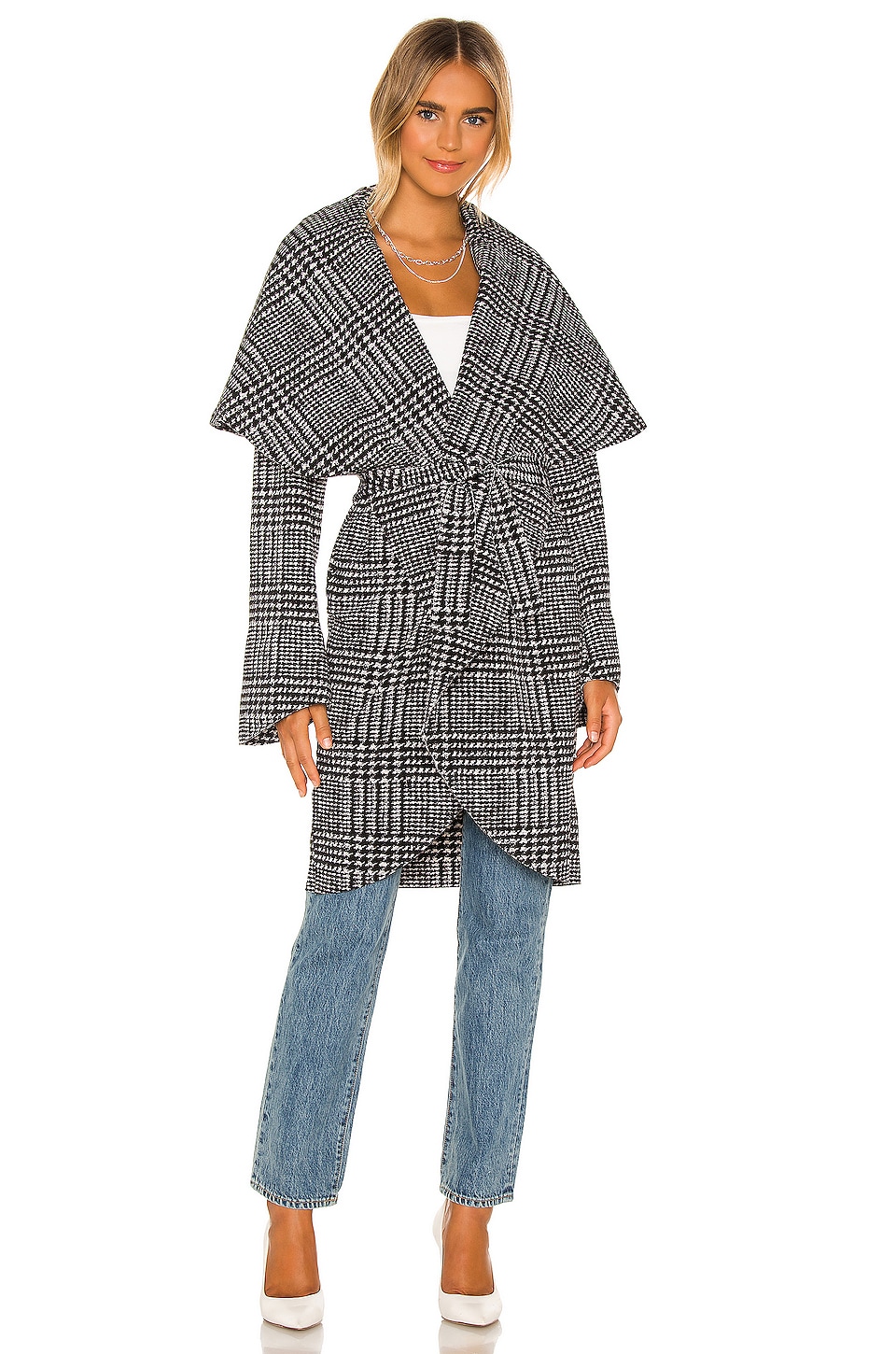 Norma Kamali Shawl Collar Coat in Large Glenn Plaid | REVOLVE