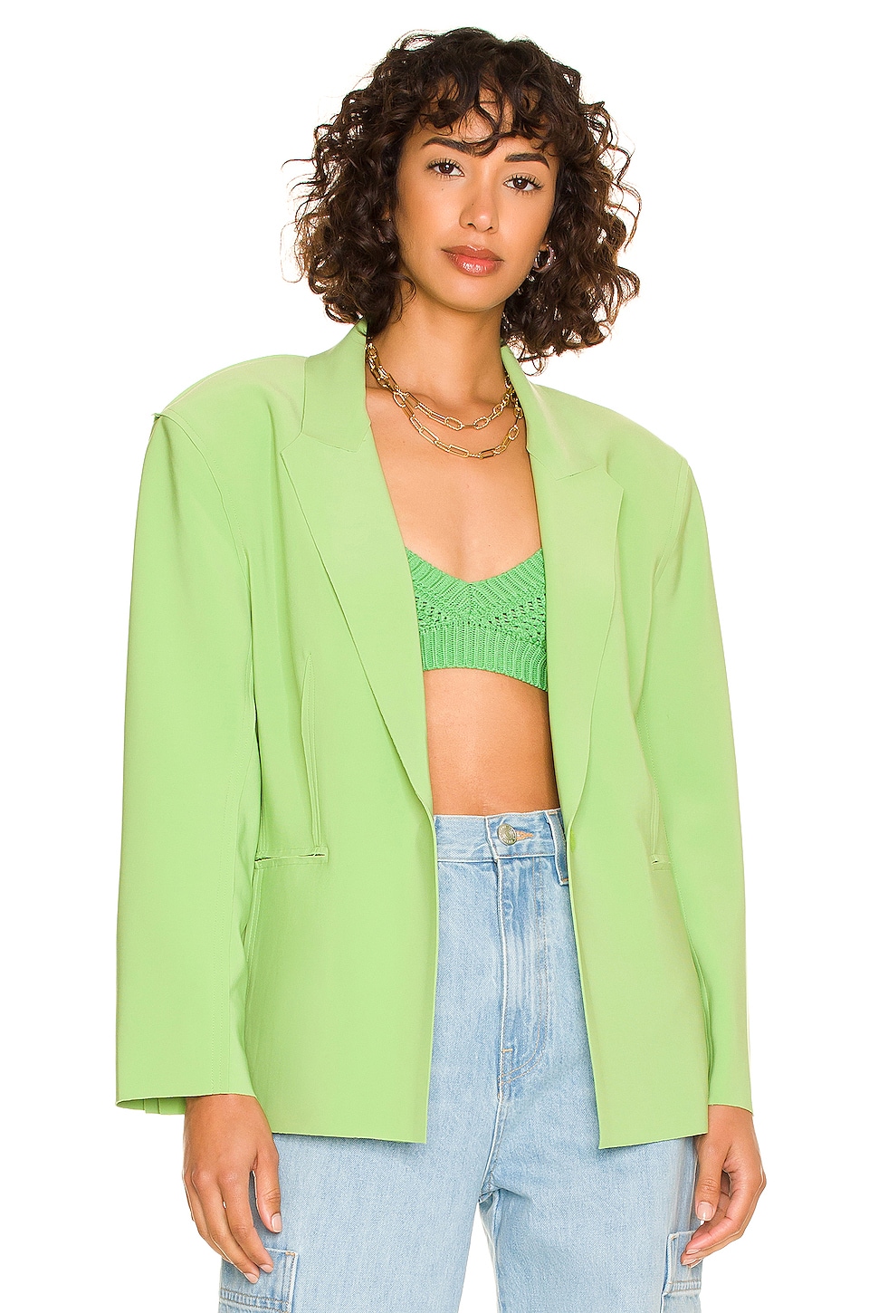 Norma Kamali Single Breasted Jacket in Gemini Green | REVOLVE