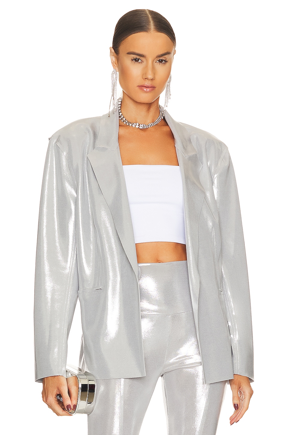 Norma Kamali Single Breasted Straight Fit Jacket in Silver