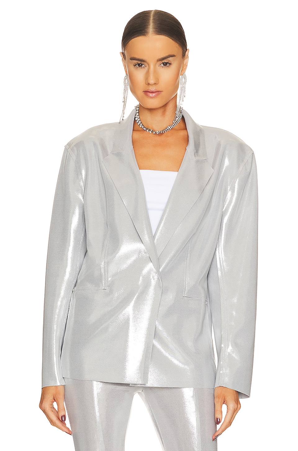 Norma Kamali Single Breasted Straight Fit Jacket in Silver