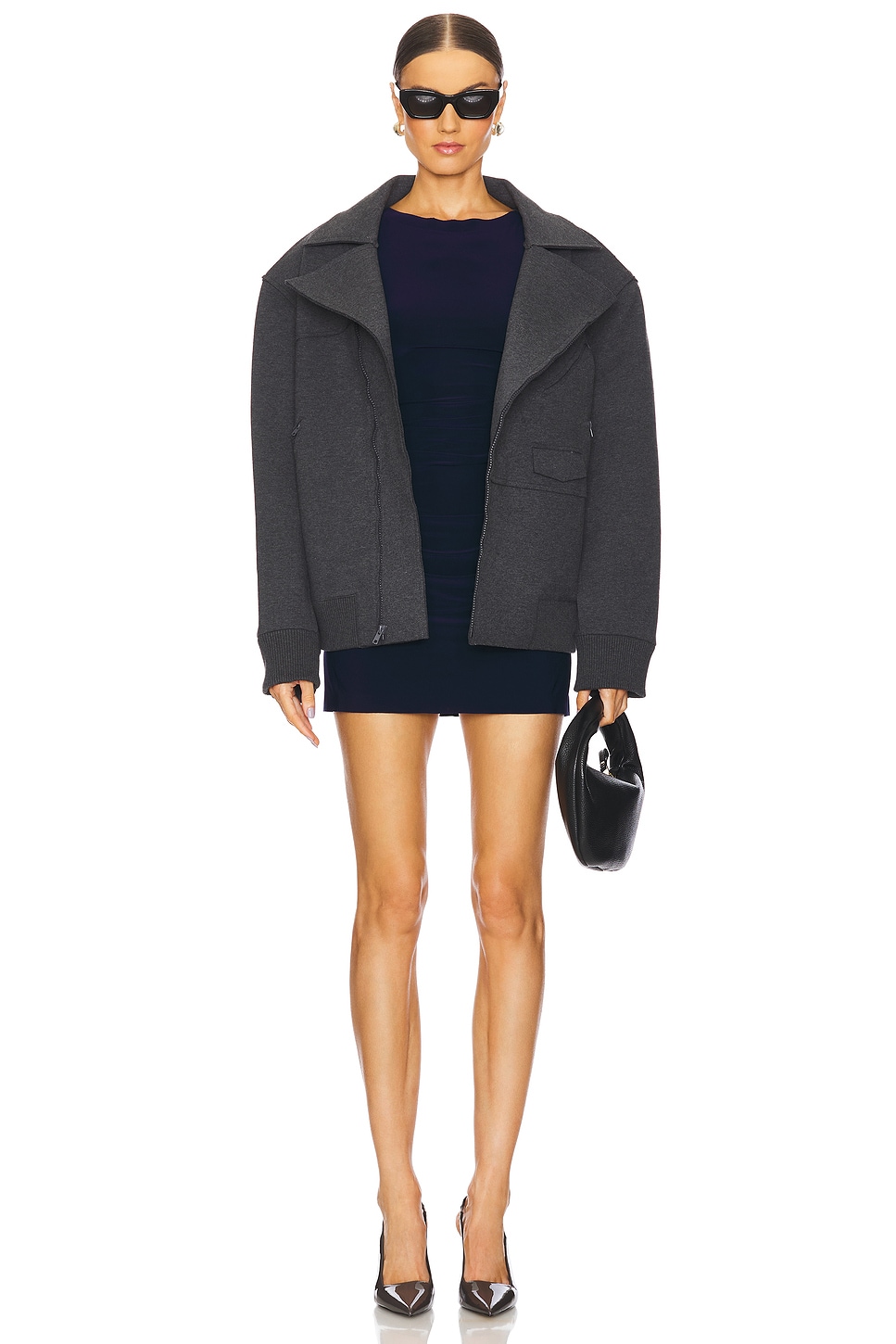 mottokuma チャコールグレー Norma Kamali Oversized Moto Jacket in Dark Heather Grey | REVOLVE