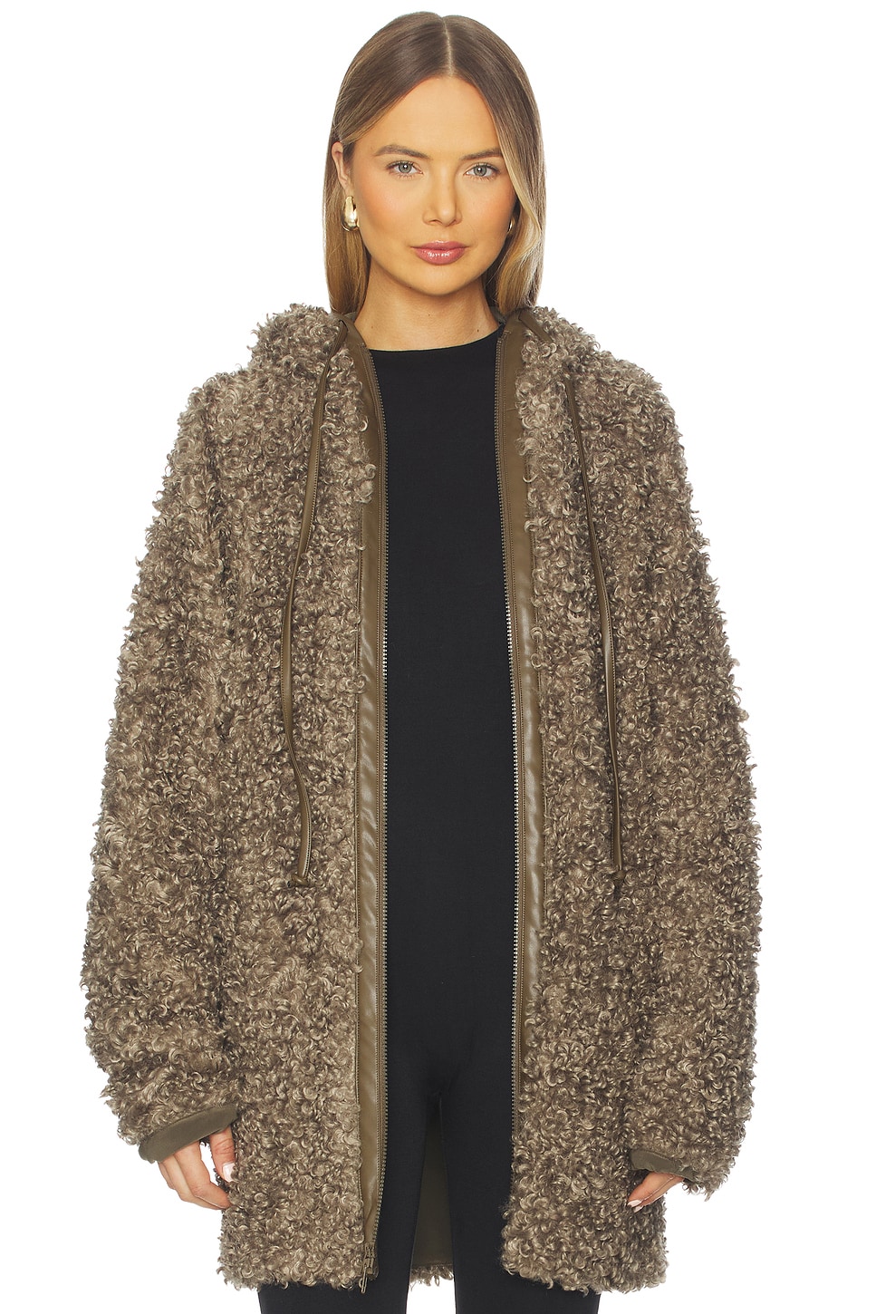 Norma Kamali Oversized Raglan Sleeve Zip Front Hooded Jacket in