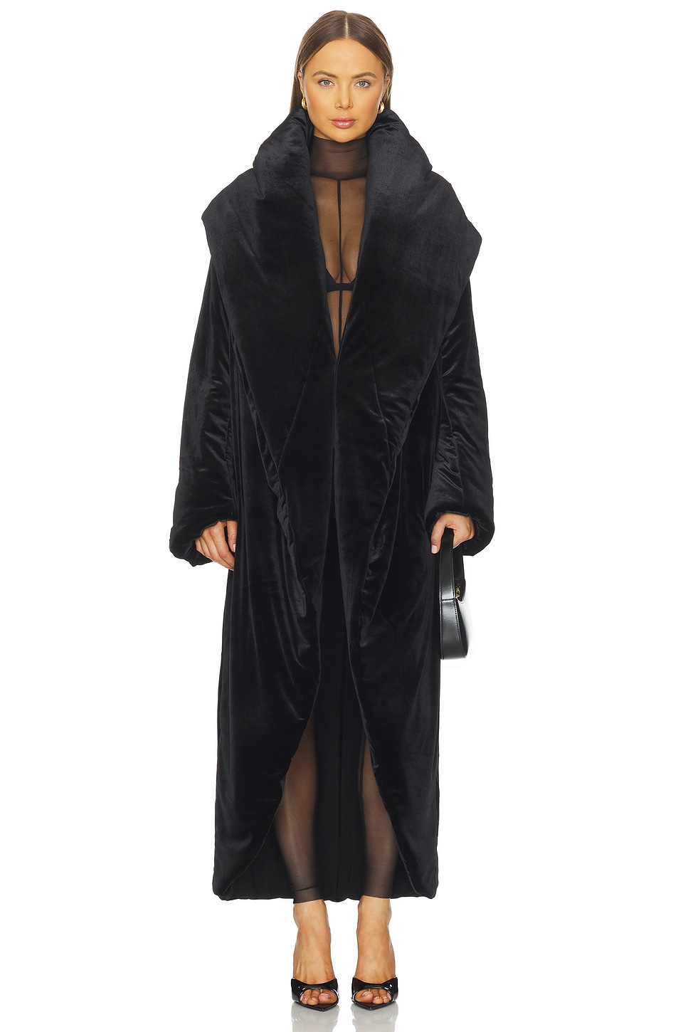 Norma Kamali Oversized Shawl Collar Maxi Coat in Black | REVOLVE