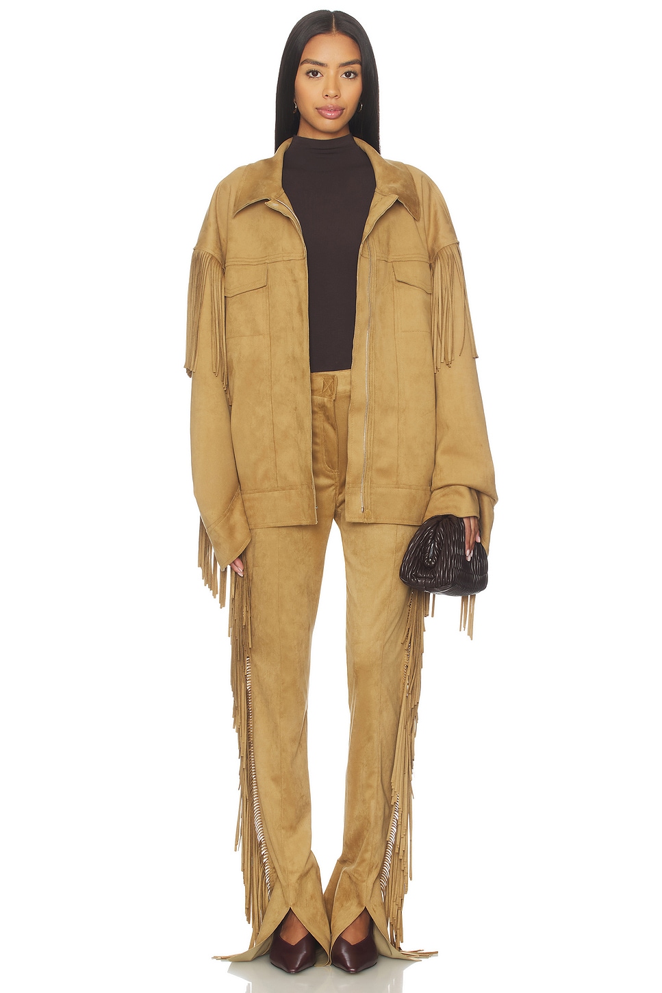 Norma Kamali Fringe Oversized Jean Jacket in Camel | REVOLVE