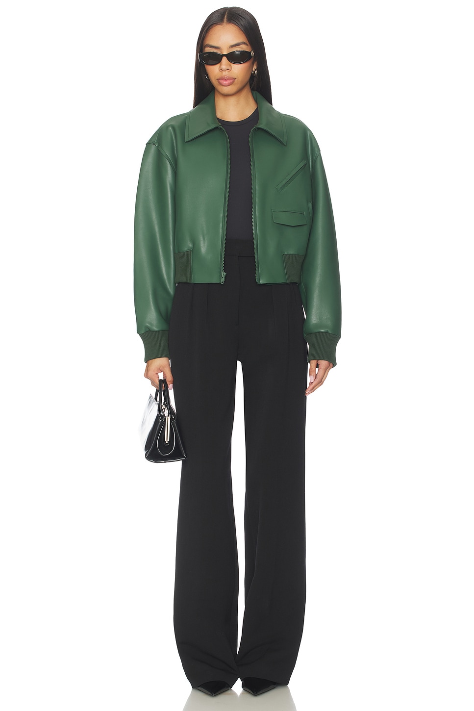 Norma Kamali Mens Zip Front Classic Cropped Jacket in Dark Emerald