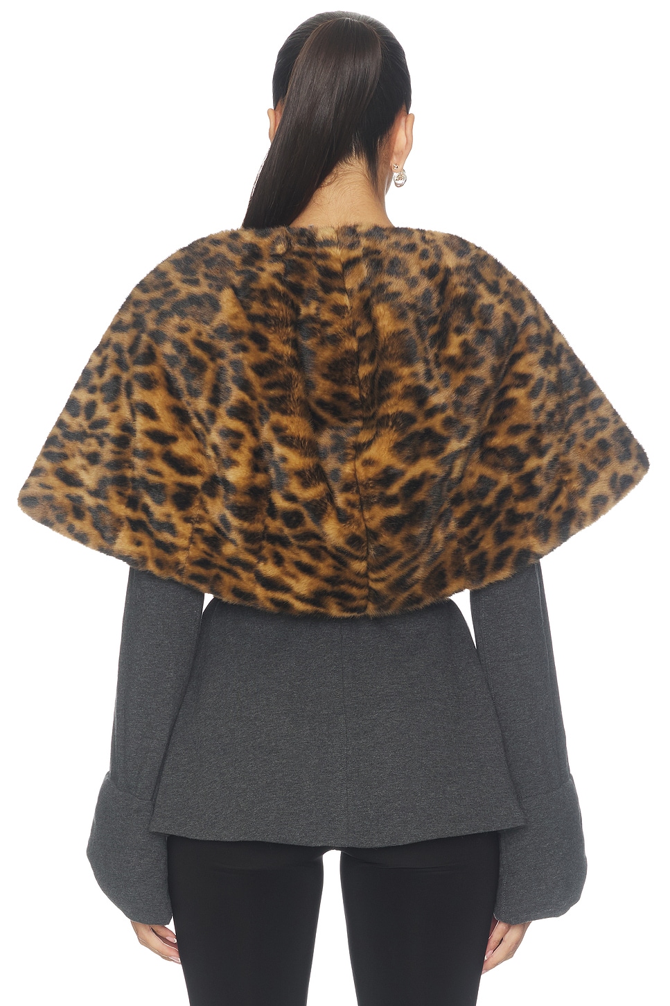 Norma Kamali Shawl Collar Peplum Jacket in Dark Heather Grey & Spotted Animal