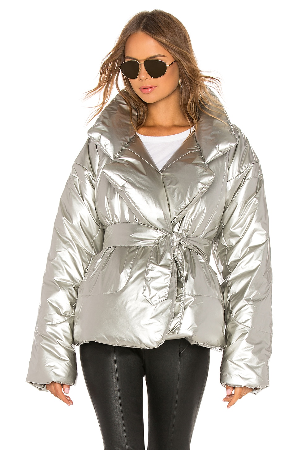 Norma Kamali Short Sleeping Bag Coat In Silver Revolve