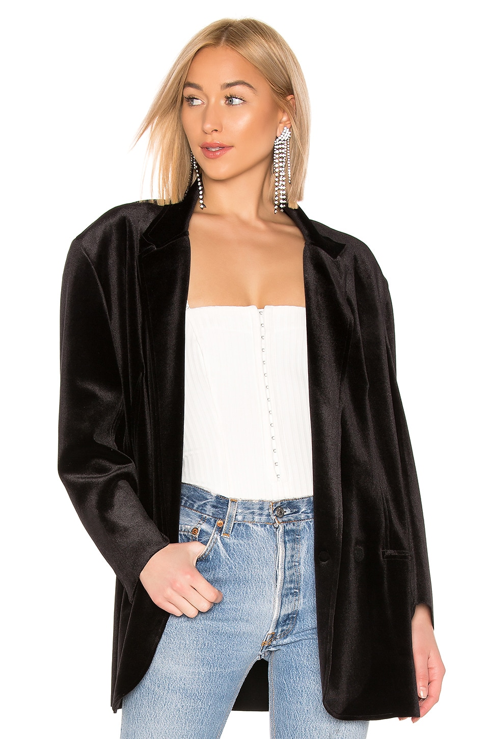 Norma Kamali Oversized Double Breasted Velvet Jacket in Black | REVOLVE
