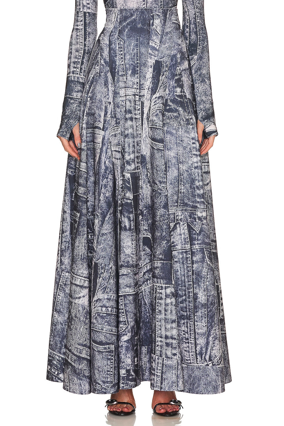 Norma Kamali Navy Wool Flared Skirt
