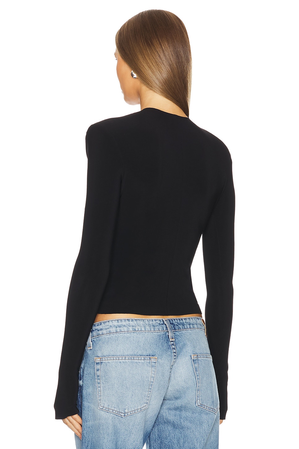 Norma Kamali Shoulder Pad Long Sleeve Crew Top thumbnail