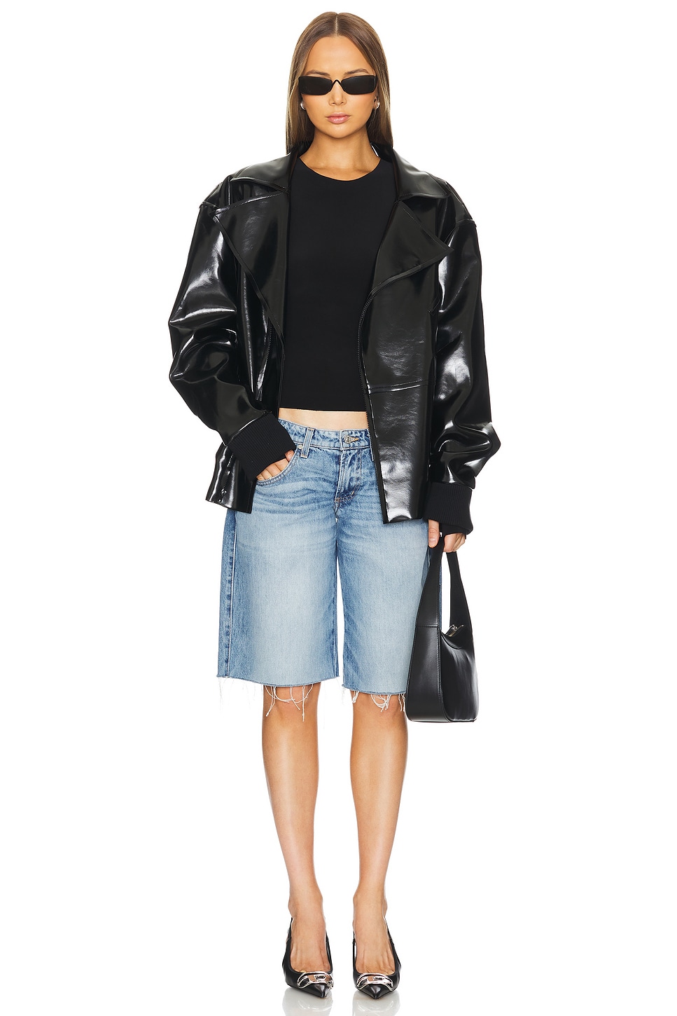 Norma Kamali Shoulder Pad Long Sleeve Crew Top thumbnail