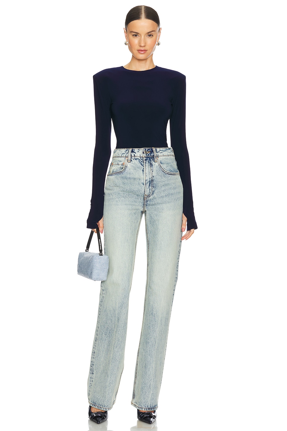 Shoulder Pad Long Sleeve Crew Top
