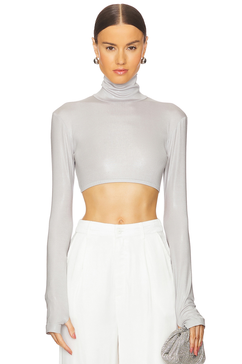 Polo Neck Fake Turtleneck Half Top Crop Tops Lightweight Mock
