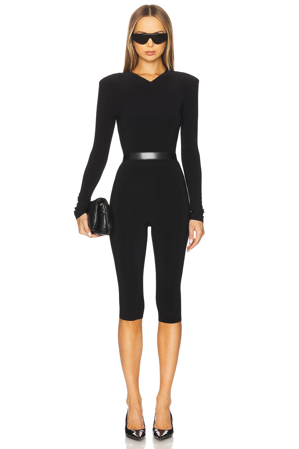 Long Sleeve Shoulder Pad V Neck Top