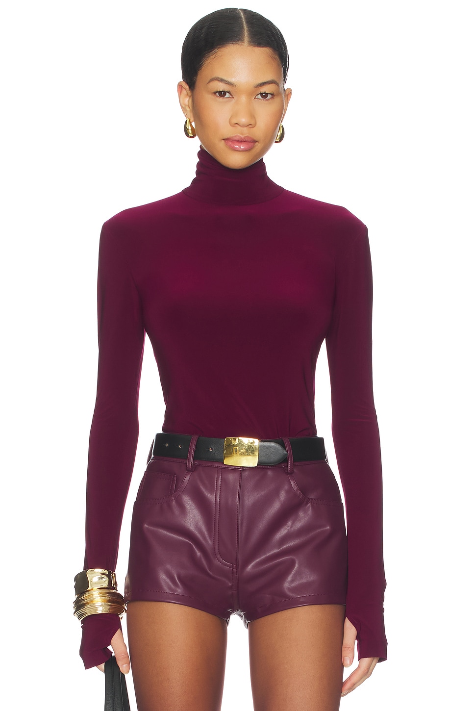 Norma Kamali Slim Fit Long Sleeve Turtle Top - Plum | REVOLVE