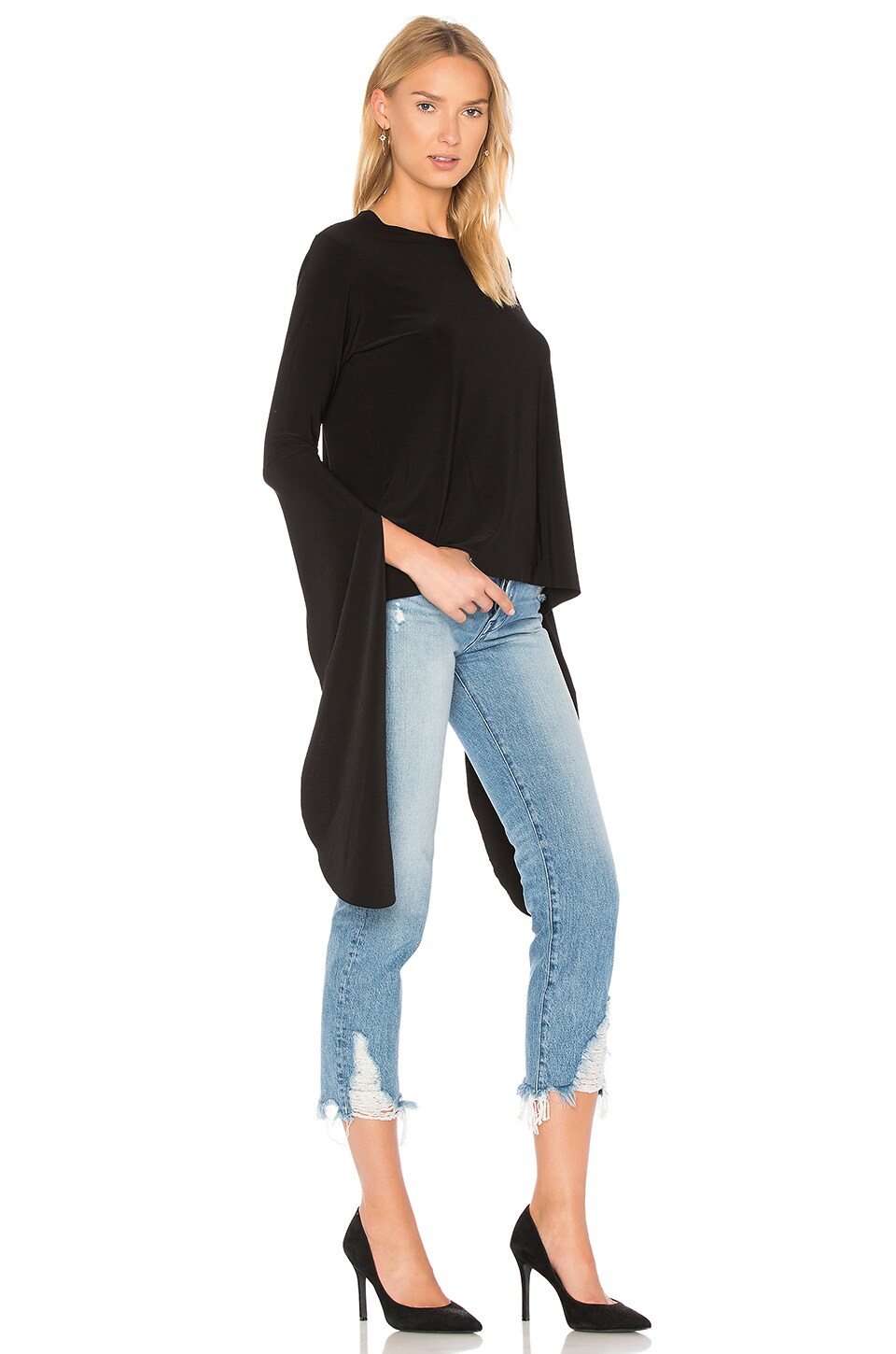 norma kamali half ribbon sleeve top in black modesens norma kamali half ribbon sleeve top in black modesens