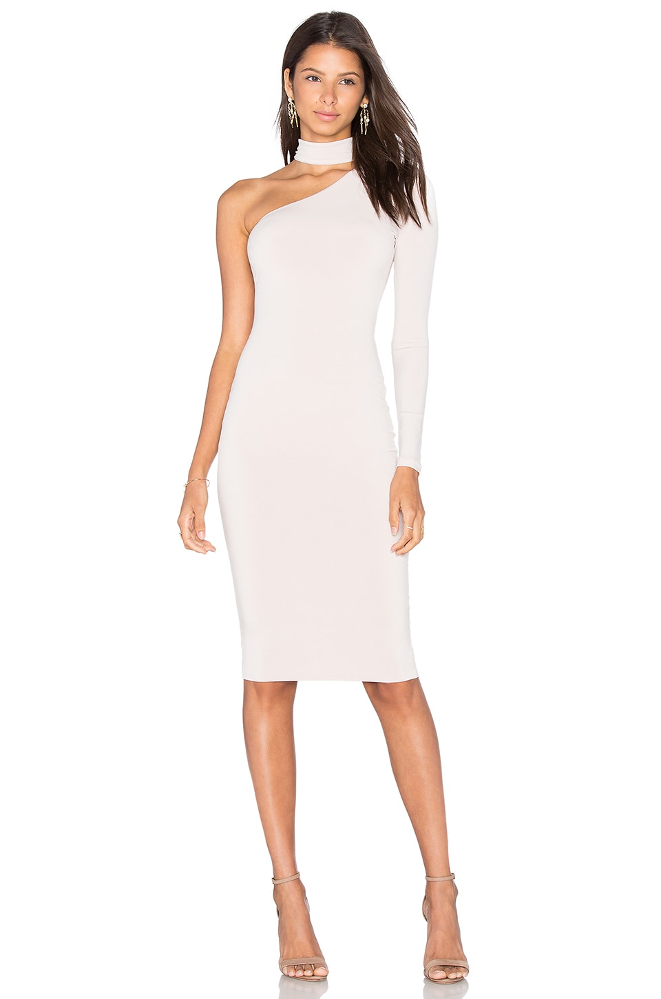 Nookie Girl Talk One Shoulder Midi Dress in Nude | REVOLVE