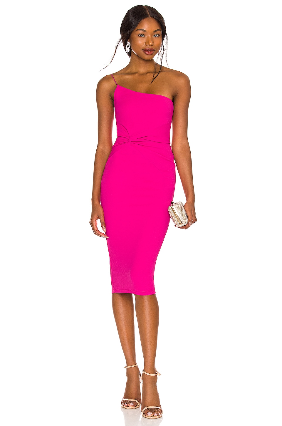 Nookie Lust One Shoulder Midi Dress in Neon Pink