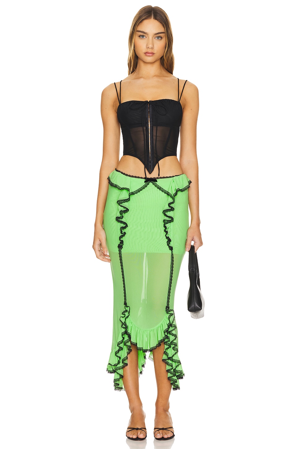 Nodress Lace Trim Ruffled Fishtail Skirt