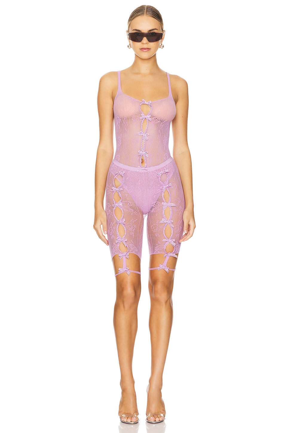 X Roomservice888 Bowknot Lace Bodysuit