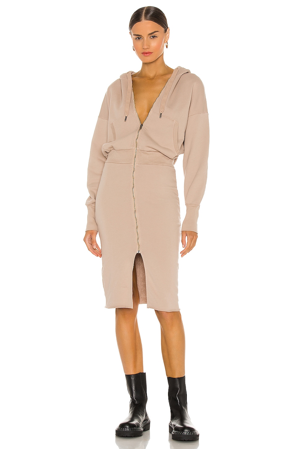 NSF Luq Hooded Zip Dress in Bisquet 