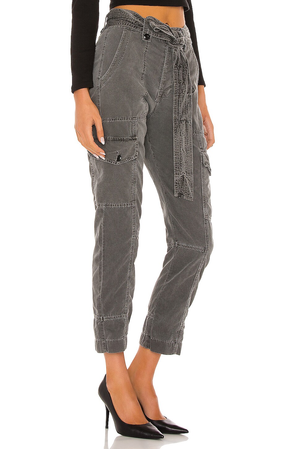 NSF Poppy Ruffle Trimmed Cargo Pant in Pigment Black | REVOLVE