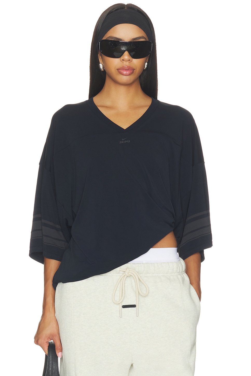 Stretch Knit V- Neck Top