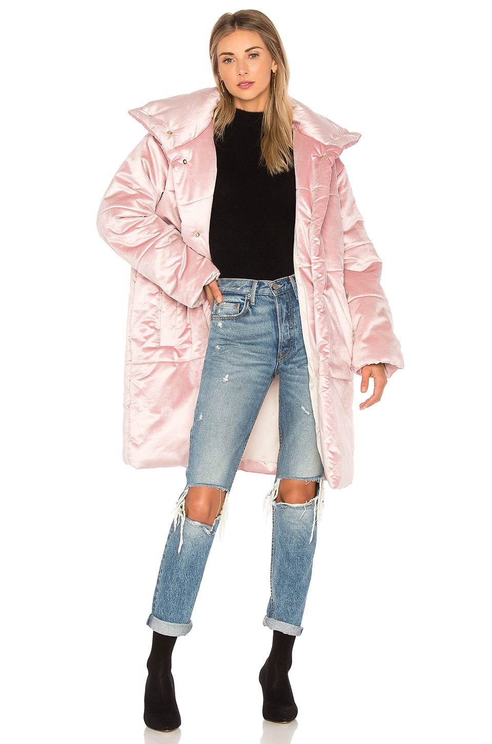 Long pink puffer coat