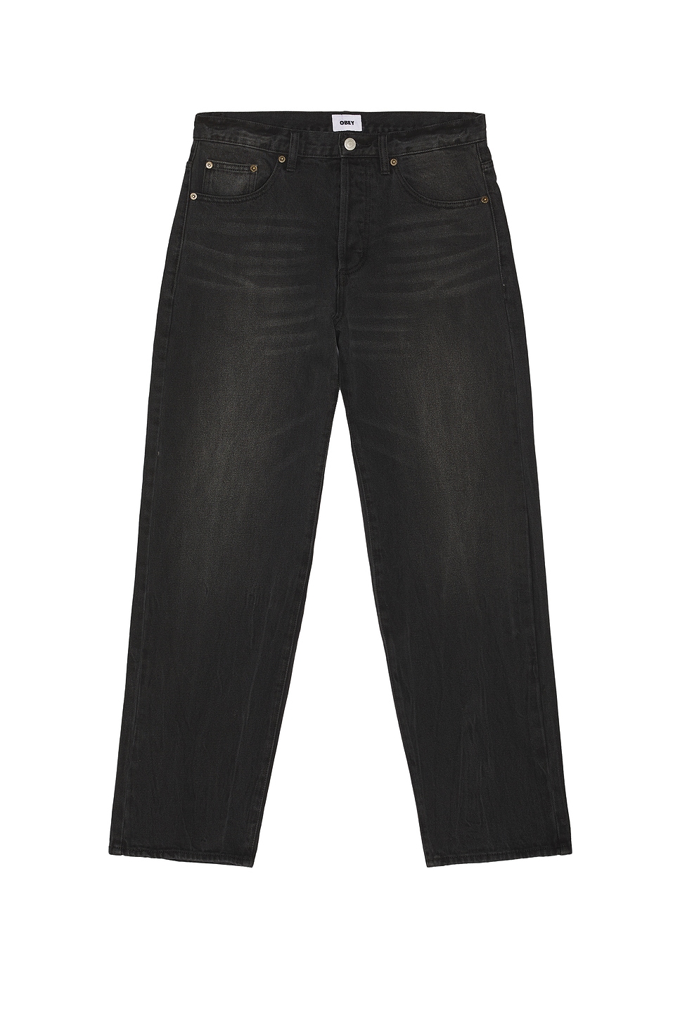 Obey Boxcar Straight Leg Denim Jeans in Heavy Vintage Black | REVOLVE
