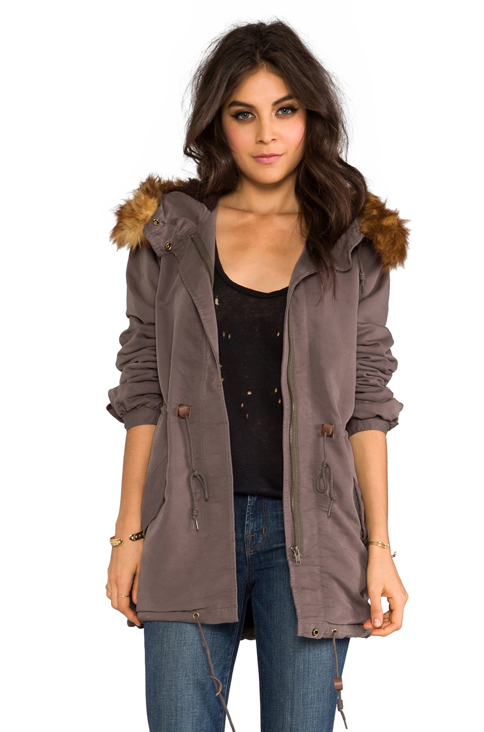 Obey Knightsbridge Military Jacket with Faux Fur Trim en Army