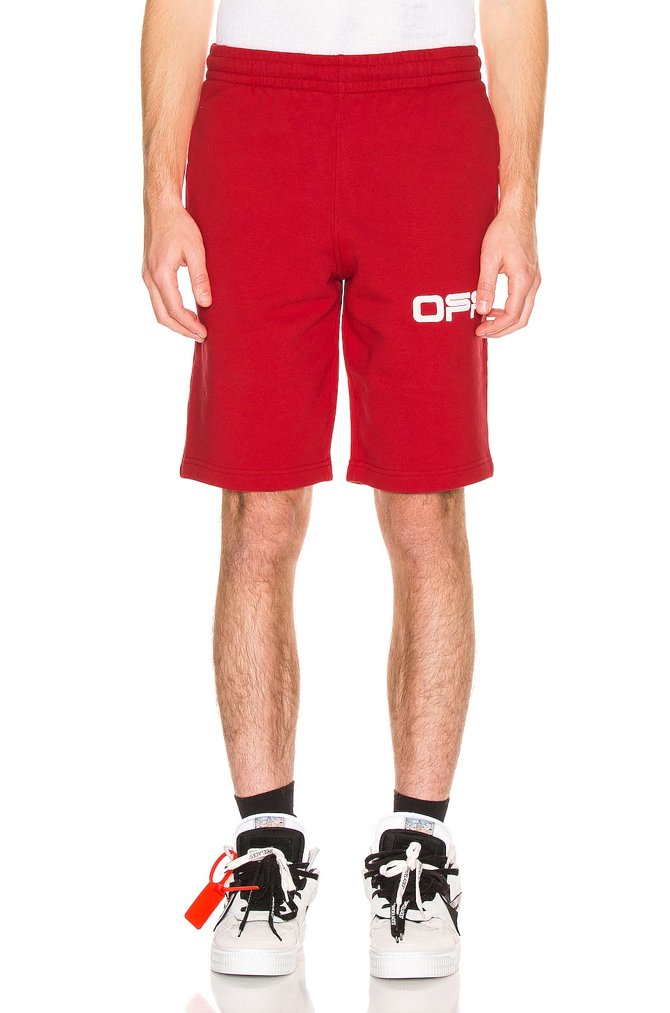 red off white shorts