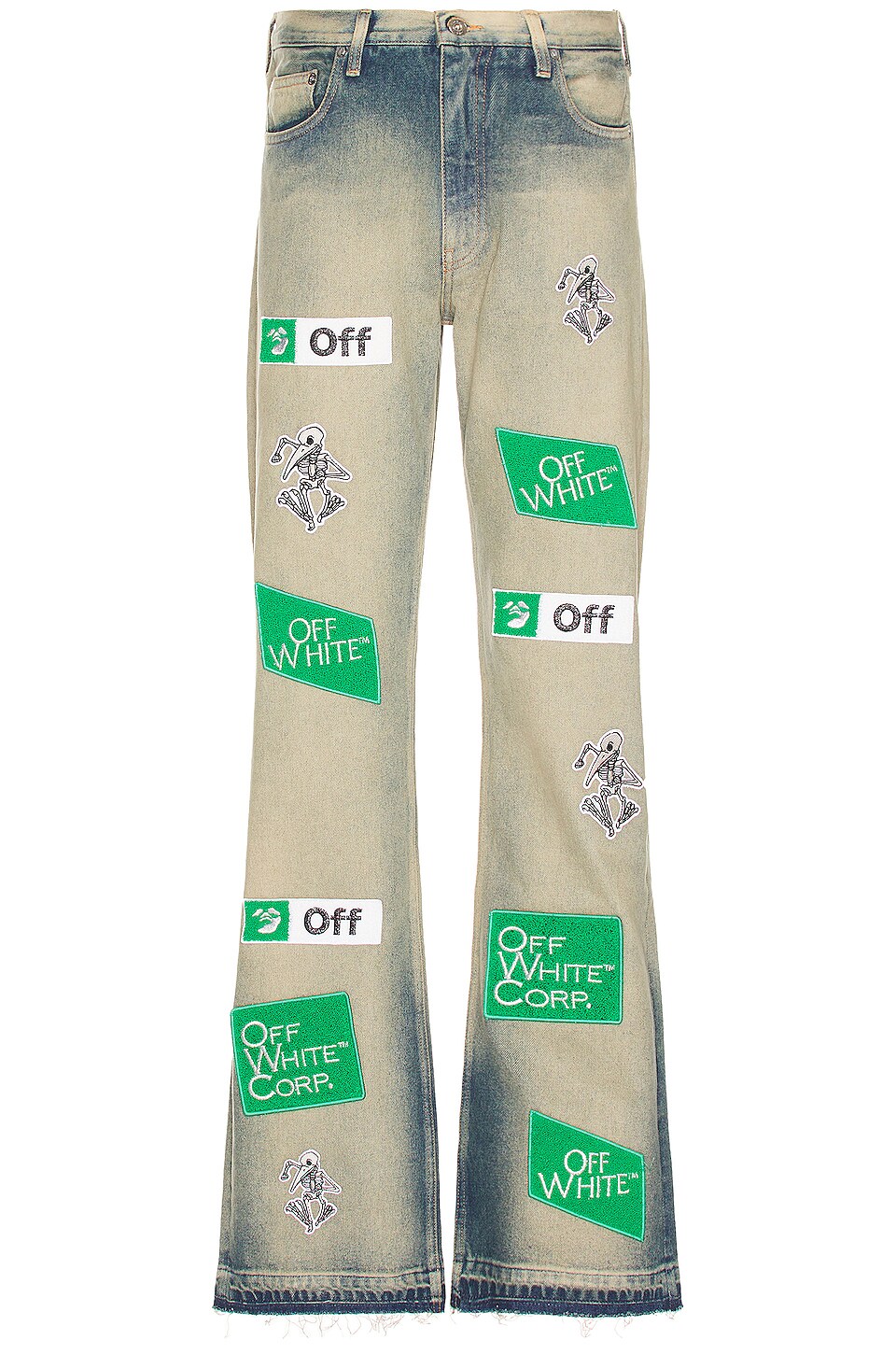 OFF-WHITE Diagonal Multilogo Relaxed Slim Jeans in Grey & White