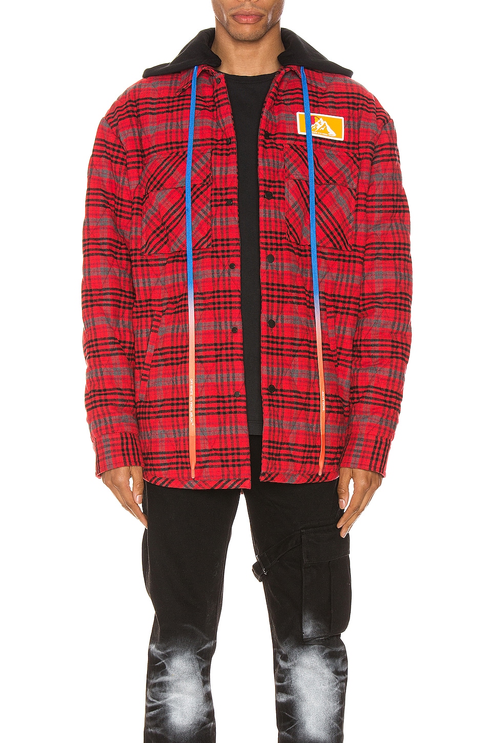 off white red flannel jacket