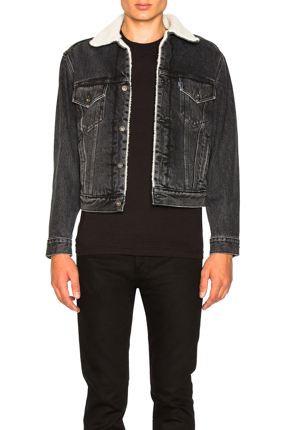 levis sherpa black denim jacket